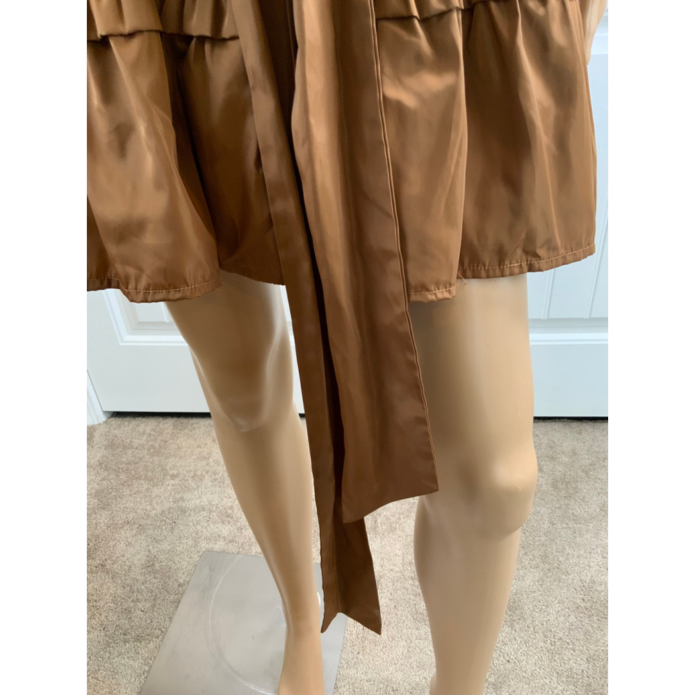 Ryu Women's Ruffled Mini Tiered Dress Size Small Brown 3/4 Sleeves Belted V-Neck - Picture 5 of 15
